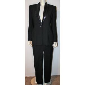 Ellen Tracy Black Wool Long Skirt Suit Evening Beaded Jacket NWT 8 $720 Cocktail